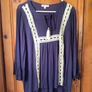 Pretty navy blouse tassels and lace never worn..